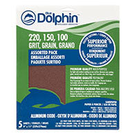 Blue Dolphin Aluminum Oxide (Assorted 5 Pack) 220 Grit, 150 Grit, 100 Grit- 9" x 11"