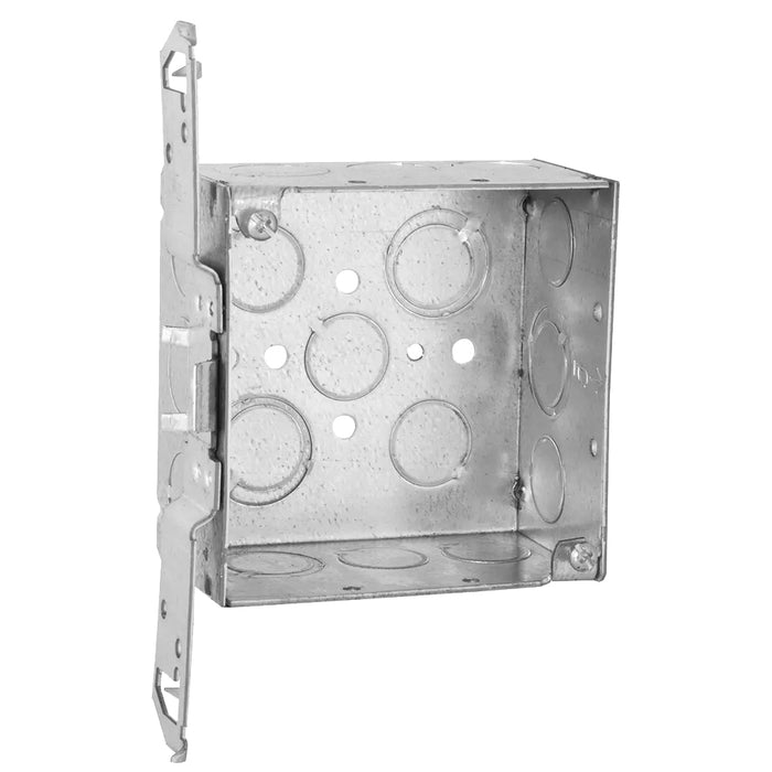 AMMO 4" Square Box With Stud Bracket 2-1/8" Deep, Three 1/2'' KO, Two TKO on bottom and Six 1/2" KO, Three TKO on side
