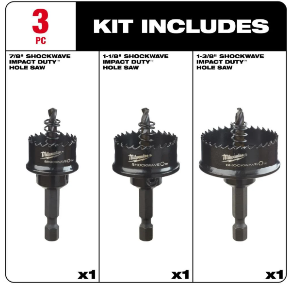Milwaukee SHOCKWAVE Impact Hole Saw 3-Piece Set