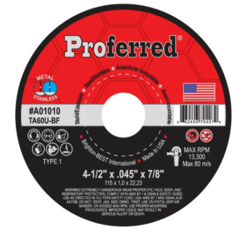 4-1/2" x .045" x 7/8" Type 1 Cutoff Wheel, 25-pk