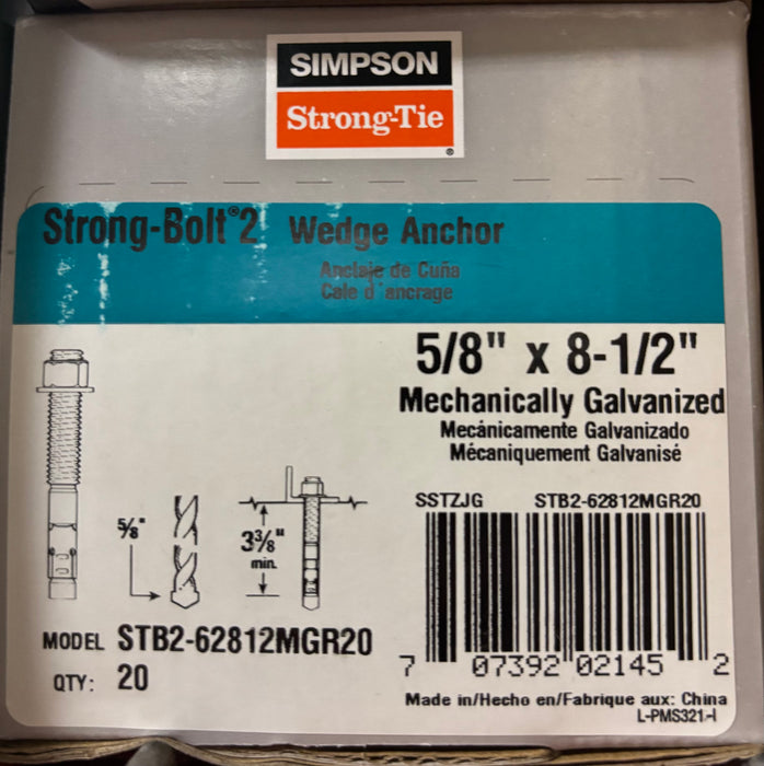 Simpson Strong-Bolt 2 Wedge Anchor 5/8" x 8-1/2" – STB2-62812MGR20