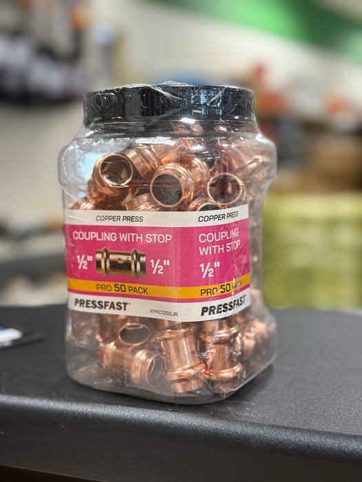 Press Fast Copper Press 1/2" Coupling With Stop (50 Pack)