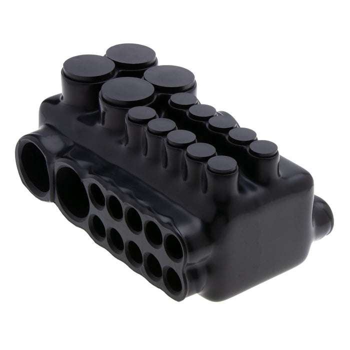 Conector de grifo para inquilino preaislado negro de 12 puertos, 750 MCM-1/0 AWG